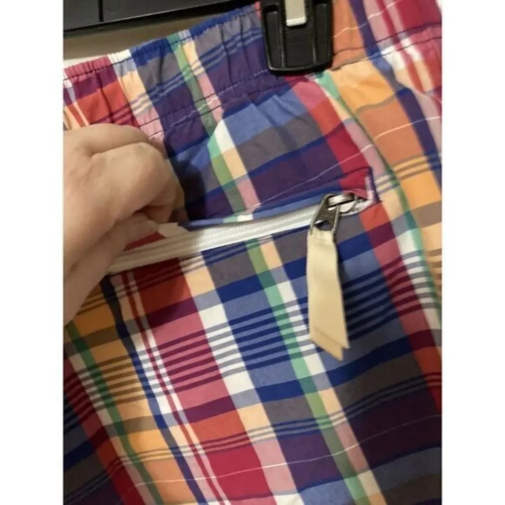 POLO RALPH LAUREN PLAID SWIM‎ SHORTS XL DRAWSTRING TRUNKS PONY BEACH SWIM CARGO